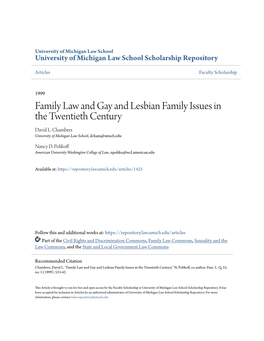 Family Law and Gay and Lesbian Family Issues in the Twentieth Century David L