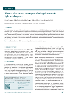 Blunt Cardiac Injury: Case Report of Salvaged Traumatic Right Atrial Rupture