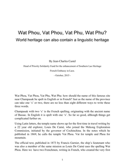 Wat Phou, Vat Phou, Vat Phu, Wat Phu? World Heritage Can Also Contain a Linguistic Heritage