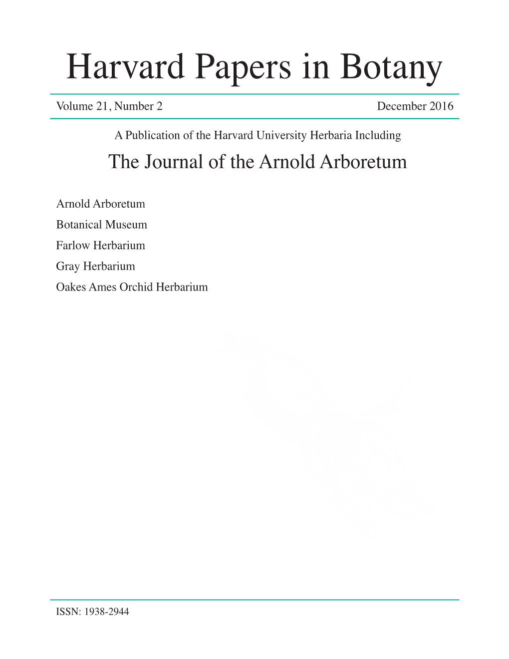 Harvard Papers in Botany Volume 21, Number 2 December 2016