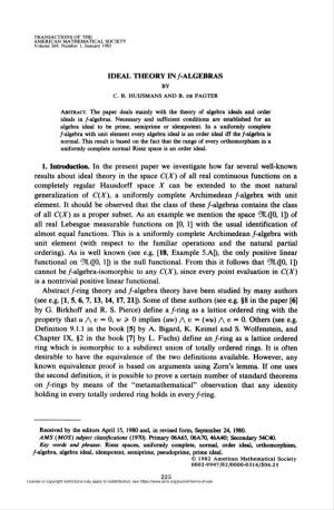 Ideal Theory In/-Algebras by C
