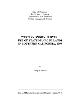 Western Snowy Plover Use of State-Managed Lands in Southern California, 1995
