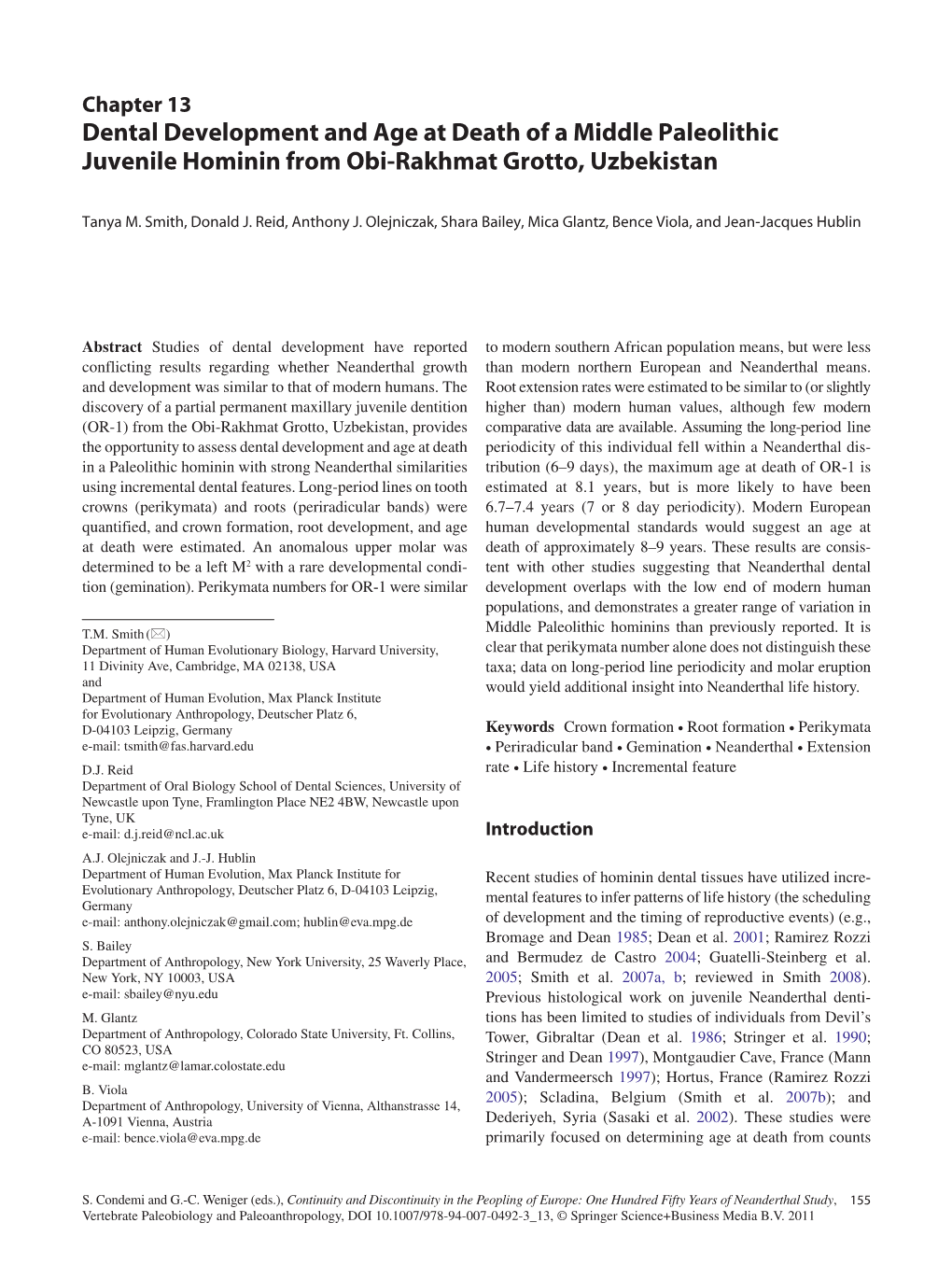 Dental Development and Age at Death of a Middle Paleolithic Juvenile Hominin from Obi-Rakhmat Grotto, Uzbekistan