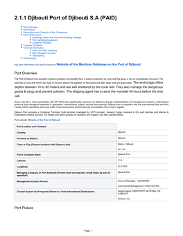 2.1.1 Djibouti Port of Djibouti S.A (PAID)