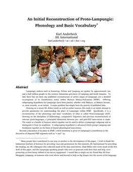 An Initial Reconstruction of Proto-Lampungic: Phonology and Basic Vocabulary 1