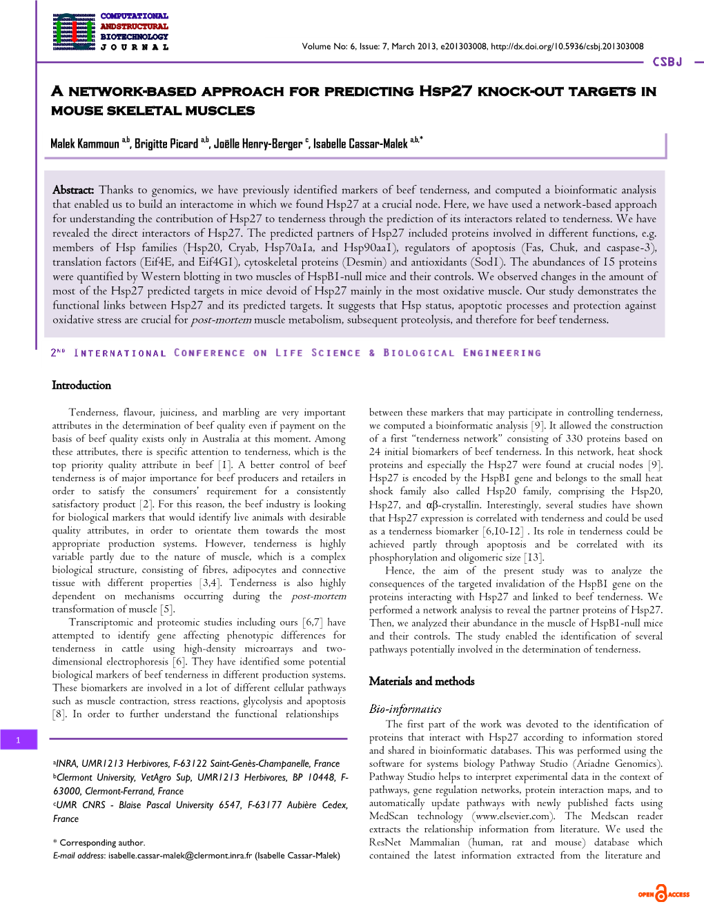 A Network-Based Approach for Predicting Hsp27 Knock-Out Targets in Mouse Skeletal Muscles