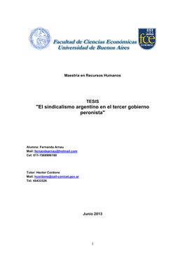 "El Sindicalismo Argentino En El Tercer Gobierno Peronista"