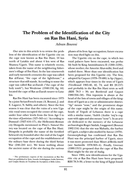 The Problem of the Identification of the City on Ras Ibn Hani, Syria Adnan Bounni