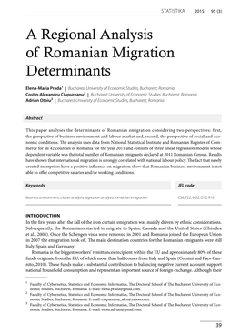 A Regional Analysis of Romanian Migration Determinants