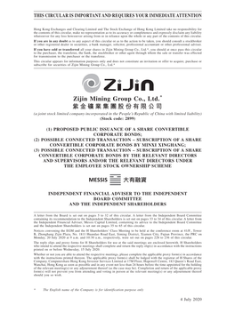 Zijin Mining Group Co., Ltd.* 紫金礦業集團股份有限公司 (A Joint Stock Limited Company Incorporated in the People’S Republic of China with Limited Liability) (Stock Code: 2899)