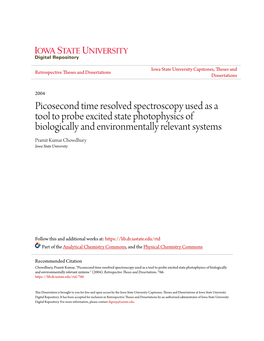 Picosecond Time Resolved Spectroscopy Used As a Tool To