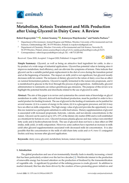 Metabolism, Ketosis Treatment and Milk Production After Using Glycerol in Dairy Cows: a Review