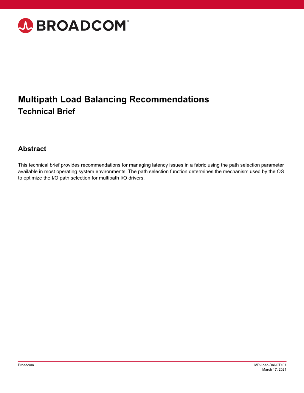 Multipath Load Balancing Recommendations Technical Brief