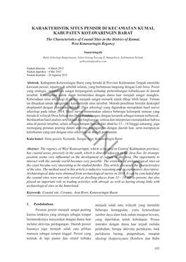 KARAKTERISTIK SITUS PESISIR DI KECAMATAN KUMAI, KABUPATEN KOTAWARINGIN BARAT the Characteristics of Coastal Sites in the District of Kumai, West Kotawaringin Regency