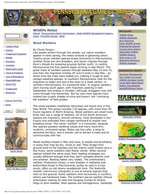 Pennsylvania Game Commission - State Wildlife Management Agency: Wood Warblers