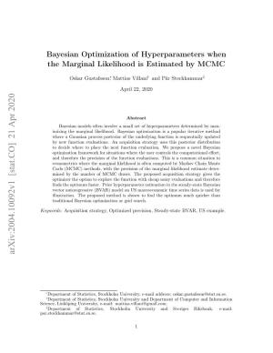 Bayesian Optimization of Hyperparameters When the Marginal Likelihood Is Estimated by MCMC