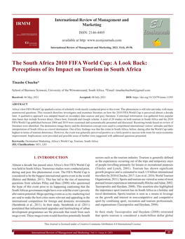 The South Africa 2010 FIFA World Cup: a Look Back: Perceptions of Its Impact on Tourism in South Africa