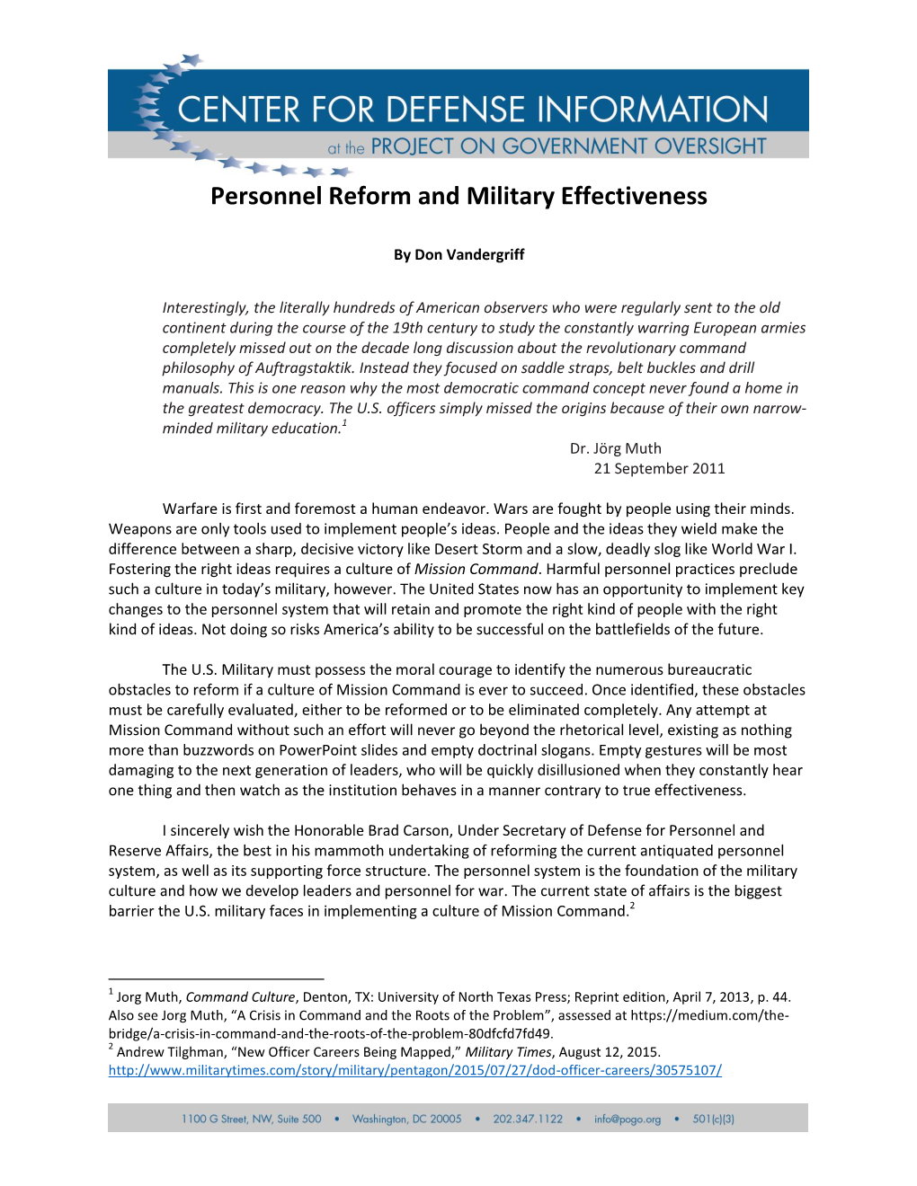 Personnel Reform and Military Effectiveness