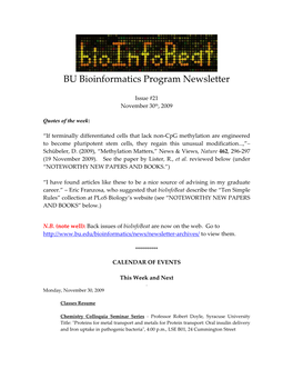 BU Bioinformatics Program Newsletter
