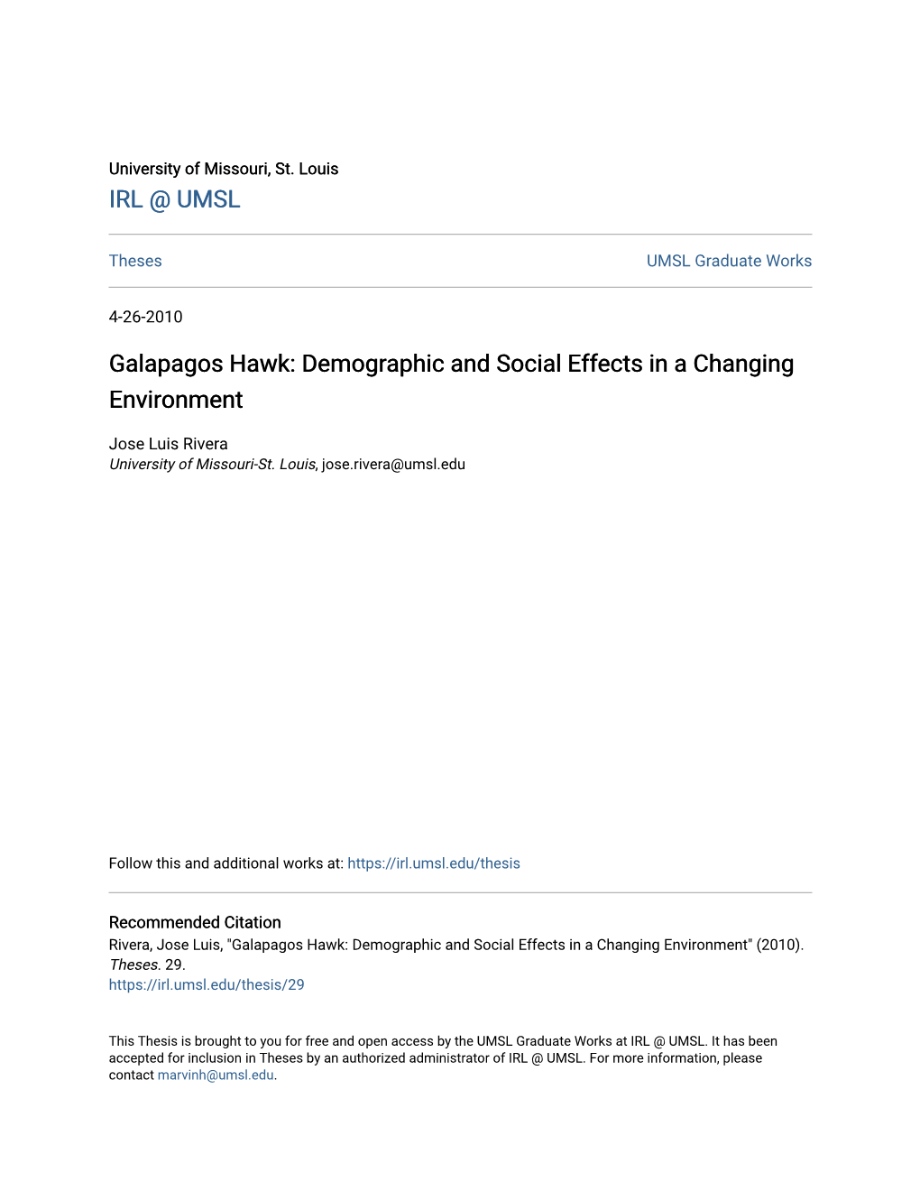 Galapagos Hawk: Demographic and Social Effects in a Changing Environment