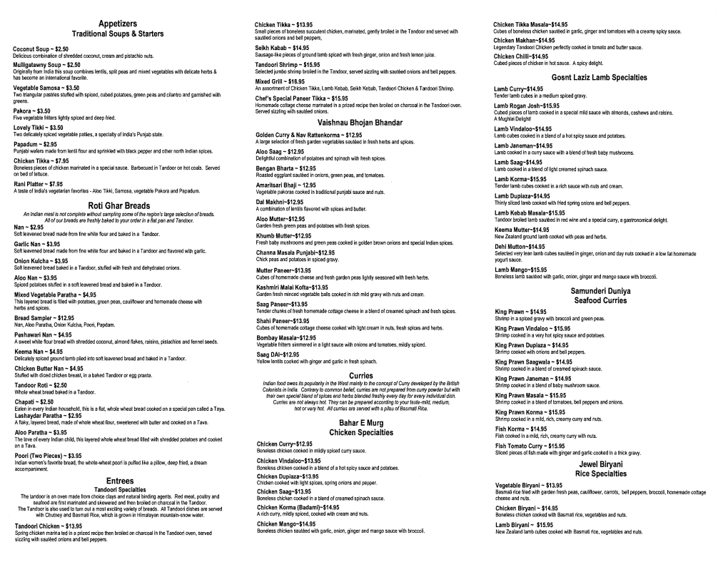 Jewel of India Menu.Pdf