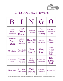 To Print My Ravens Super Bowl Bingo Cards