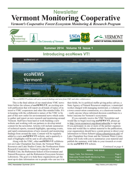 Vermont Monitoring Cooperative Vermont’S Cooperative Forest Ecosystem Monitoring & Research Program