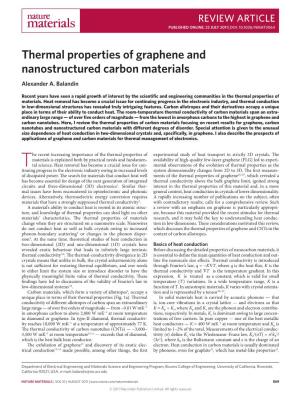 Thermal Properties of Graphene and Nanostructured Carbon Materials Alexander A