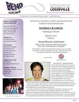 NORMA RAMOS Phone: 502.842.8160 “Trafficking in Women” Fax: 502.852.4421 March 22, 2012 Chairperson: 6:00 P.M