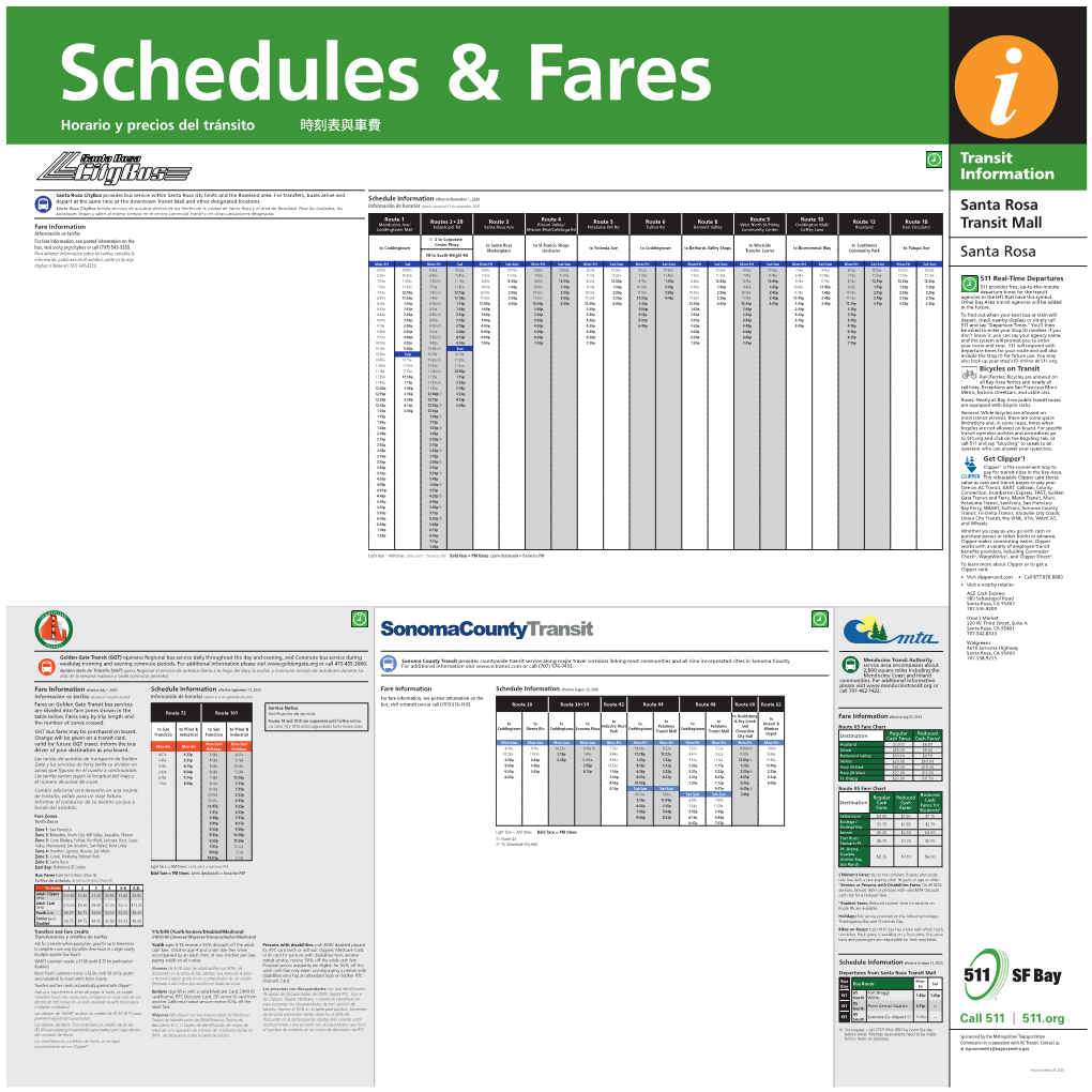 Santa Rosa Transit Mall Marin Transit Customers Receive a $2.00 Credit ($1.00 for Youth/ Descuento En La Tarifa De Los Adultos