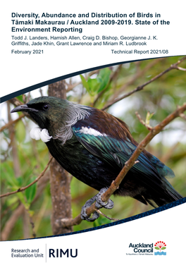 Diversity, Abundance and Distribution of Birds in Tāmaki Makaurau / Auckland 2009-2019