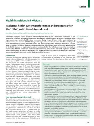 Pakistan's Health System: Performance and Prospects After the 18Th Constitutional Amendment