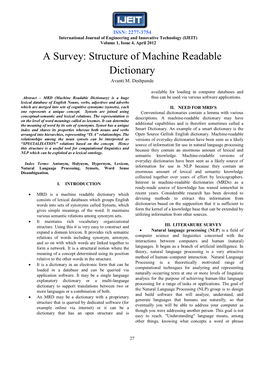 Structure of Machine Readable Dictionary Avanti M