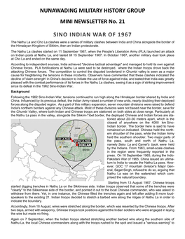 NUNAWADING MILITARY HISTORY GROUP MINI NEWSLETTER No. 21 SINO INDIAN WAR of 1967