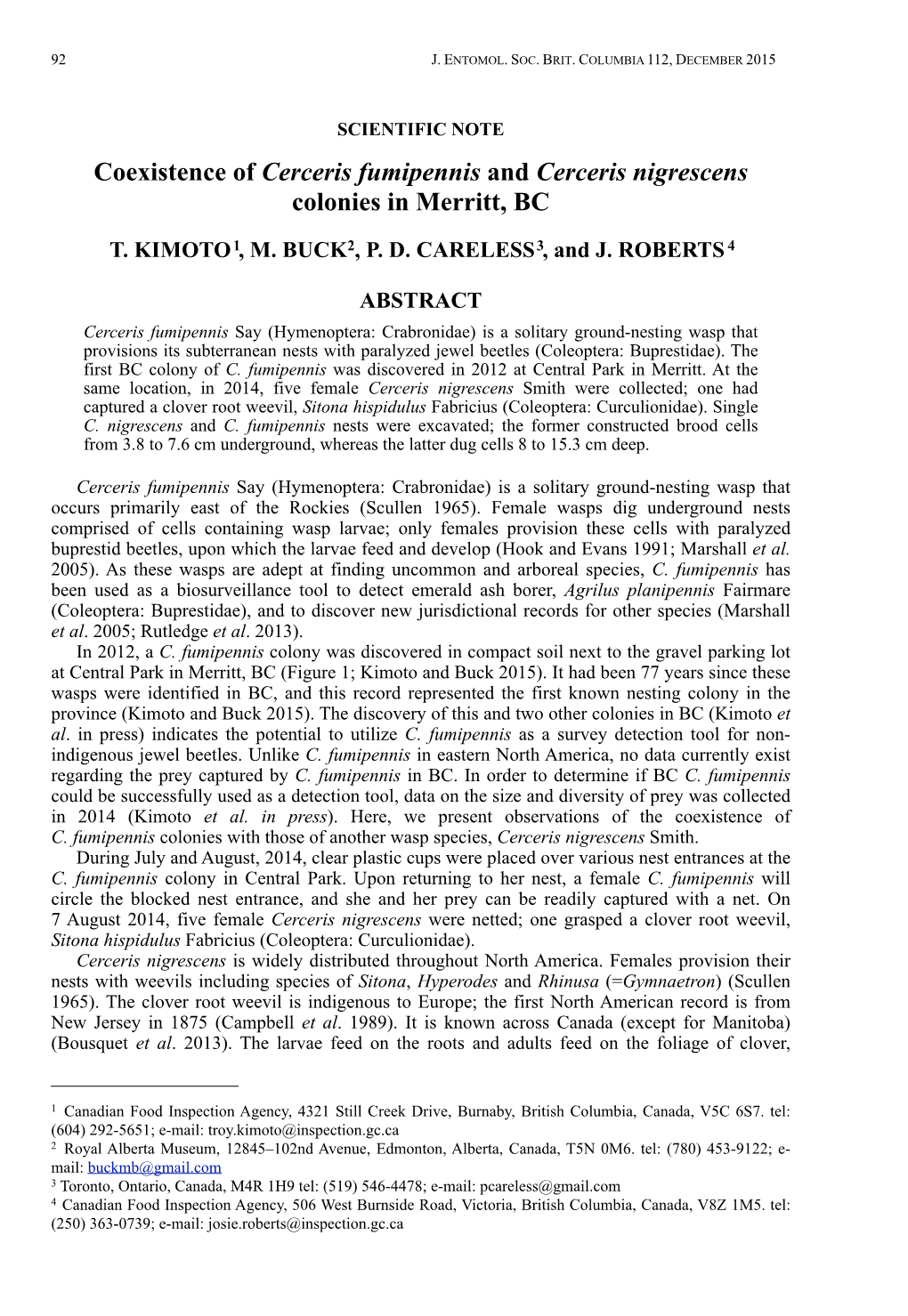 Coexistence of Cerceris Fumipennis and Cerceris Nigrescens Colonies in Merritt, BC