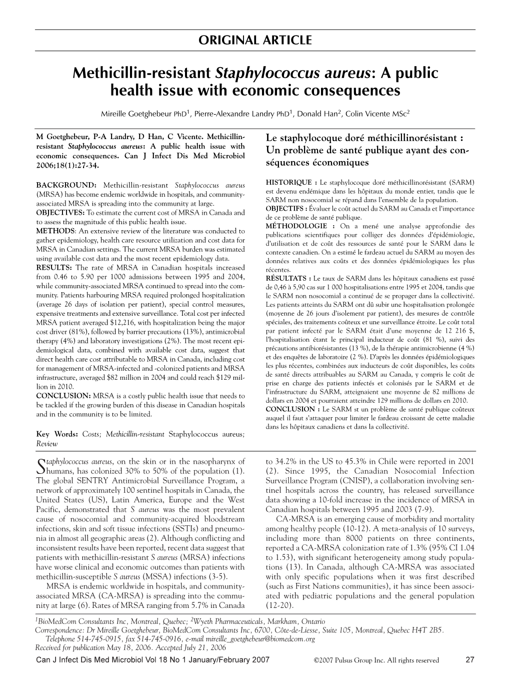 Methicillin-Resistant Staphylococcus Aureus: a Public Health Issue with Economic Consequences