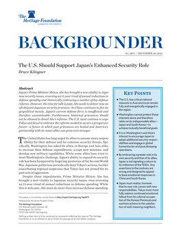 U.S. Should Support Japan's Enhanced Security Role