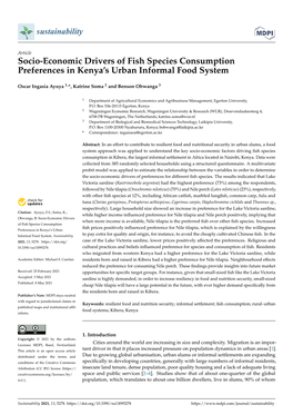 Socio-Economic Drivers of Fish Species Consumption Preferences in Kenya’S Urban Informal Food System