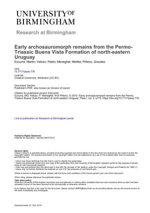 Early Archosauromorph Remains from the Permo-Triassic Buena Vista Formation of North-Eastern Uruguay