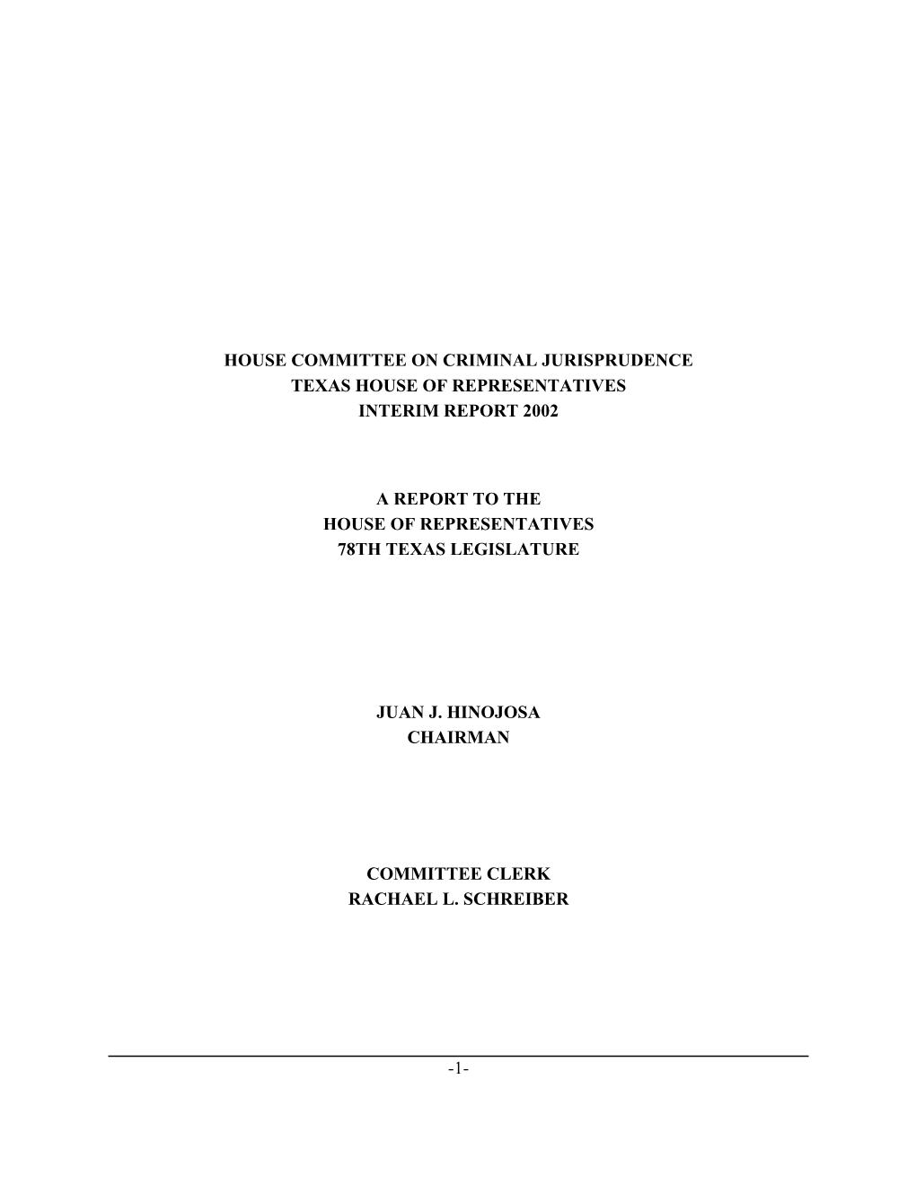 Criminal Jurisprudence Texas House of Representatives Interim Report 2002