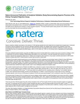 Natera Announces Publication of Analytical Validation Study Demonstrating Superior Precision of Its Kidney Transplant Rejection Assay