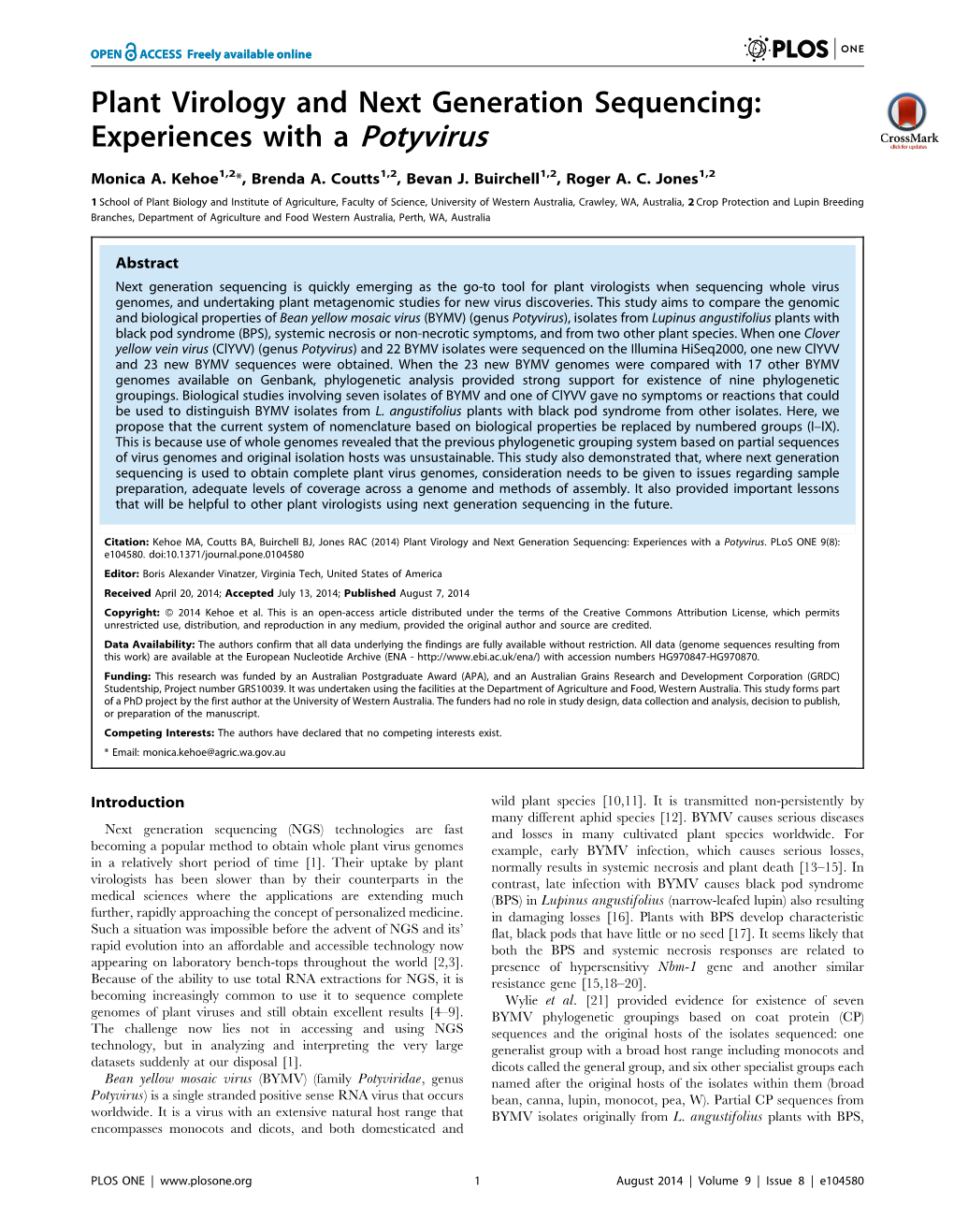 Plant Virology and Next Generation Sequencing: Experiences with a Potyvirus