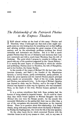 The Relationship of the Patriarch Photius to the Empress Theodora