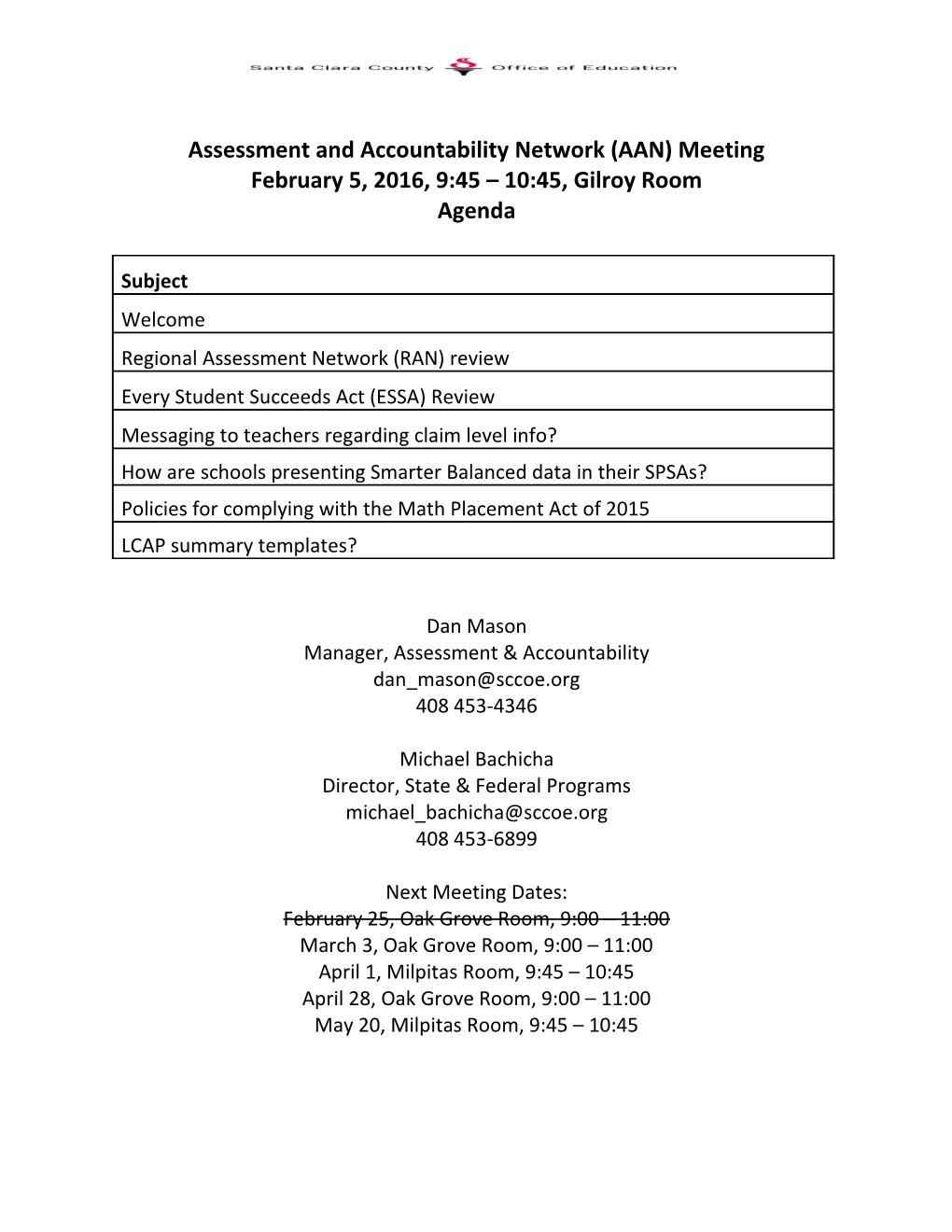 Assessment and Accountability Network (AAN) Meeting