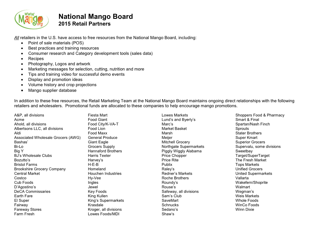 National Mango Board 2015 Retail Partners