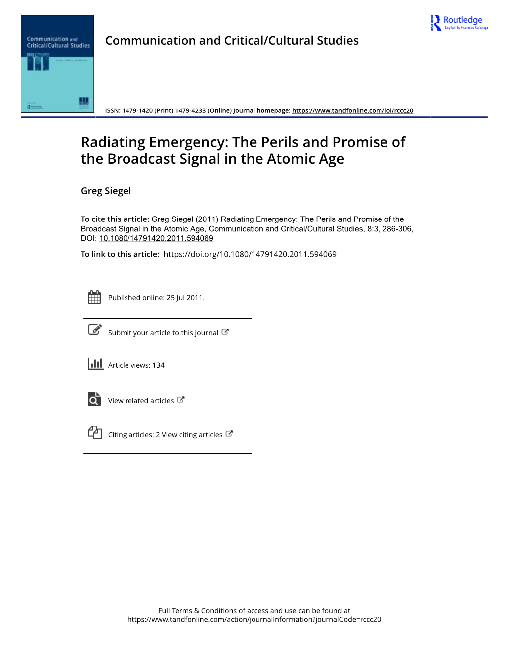 Radiating Emergency: the Perils and Promise of the Broadcast Signal in the Atomic Age