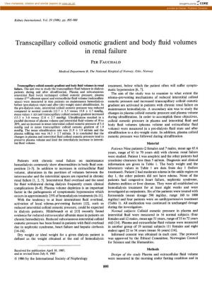 Transcapillary Colloid Osmotic Gradient and Body Fluid Volumes in Renal Failure