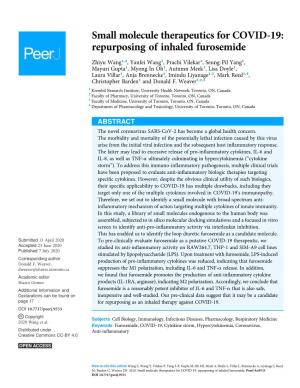 Small Molecule Therapeutics for COVID-19: Repurposing of Inhaled Furosemide