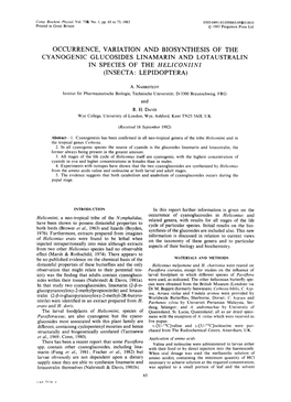 Occurrence, Variation and Biosynthesis of the Cyanogenic Glucosides Linamarin and Lotaustralin in Species of the Heliconiini (Insecta: Lepidoptera)