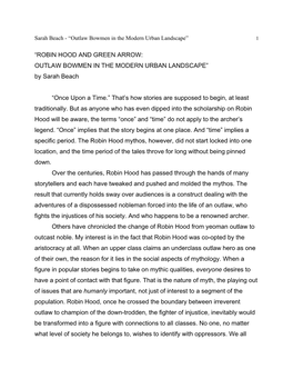 ROBIN HOOD and GREEN ARROW: OUTLAW BOWMEN in the MODERN URBAN LANDSCAPE” by Sarah Beach